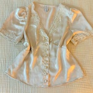 Joie silky lace milkmaid button up blouse